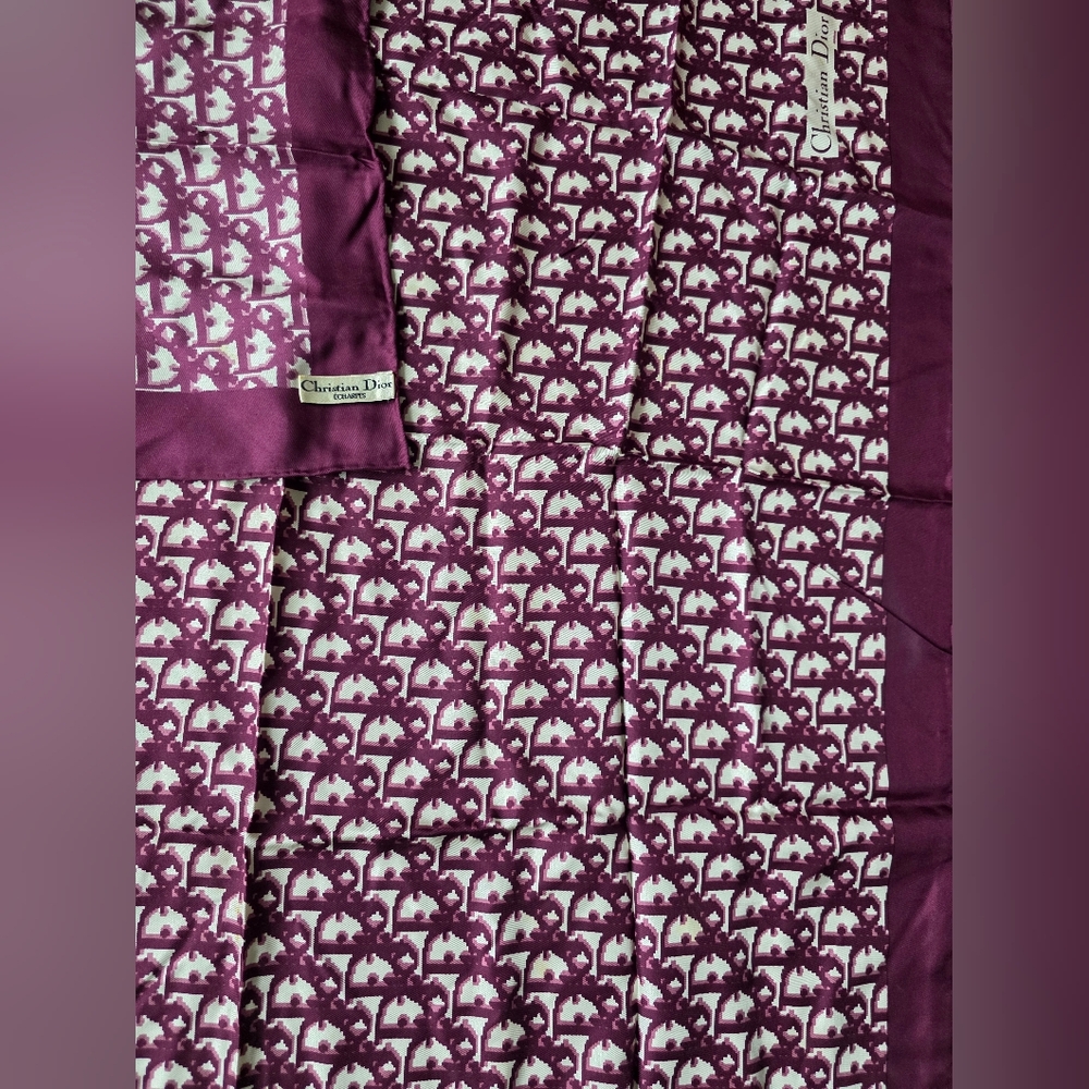 Auth Dior Oblique Trotter Bordeaux Silk Scarf - Picture 11 of 11